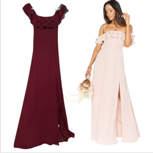 Show Me Your Mumu Emma Ruffle Maxi Dress size XX-Small Merlot Chiffon