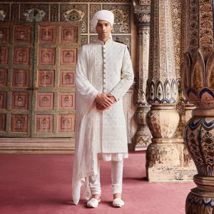 Silhouette White Sherwani for Men