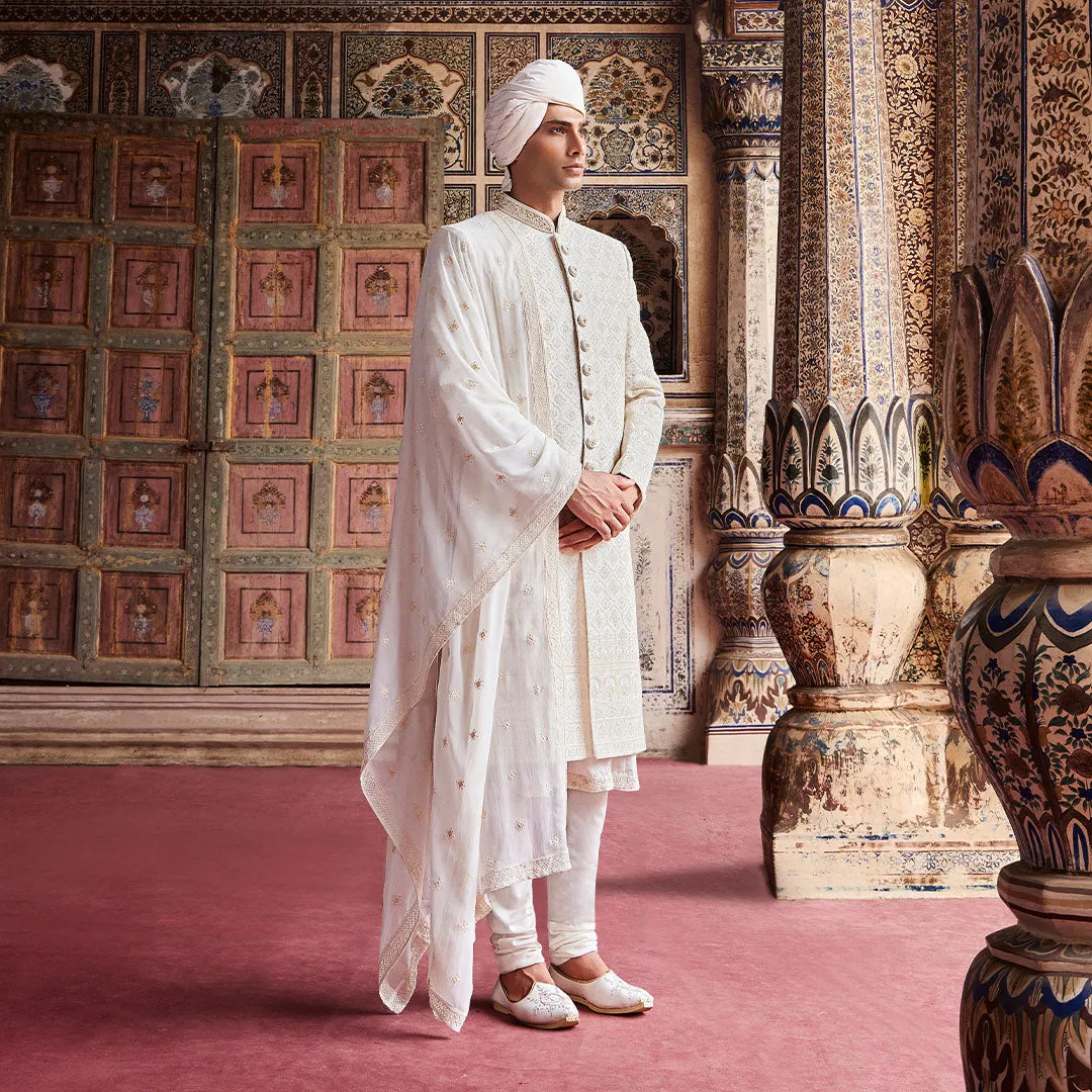 Silhouette White Sherwani for Men