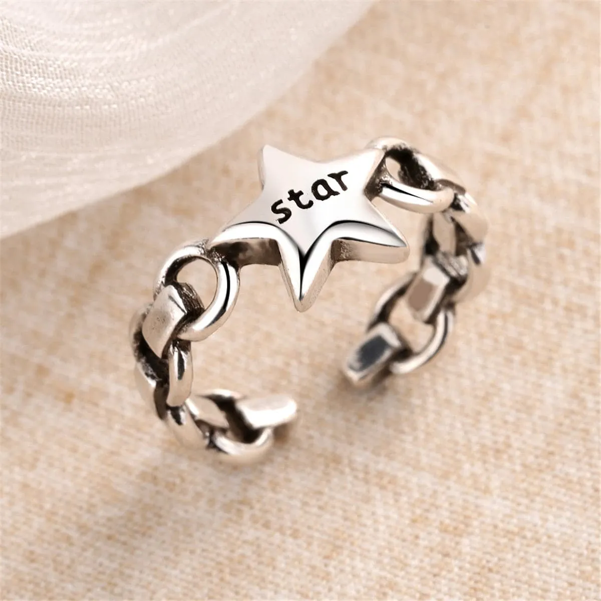 Silver-Plated 'Star' Chain Open Ring