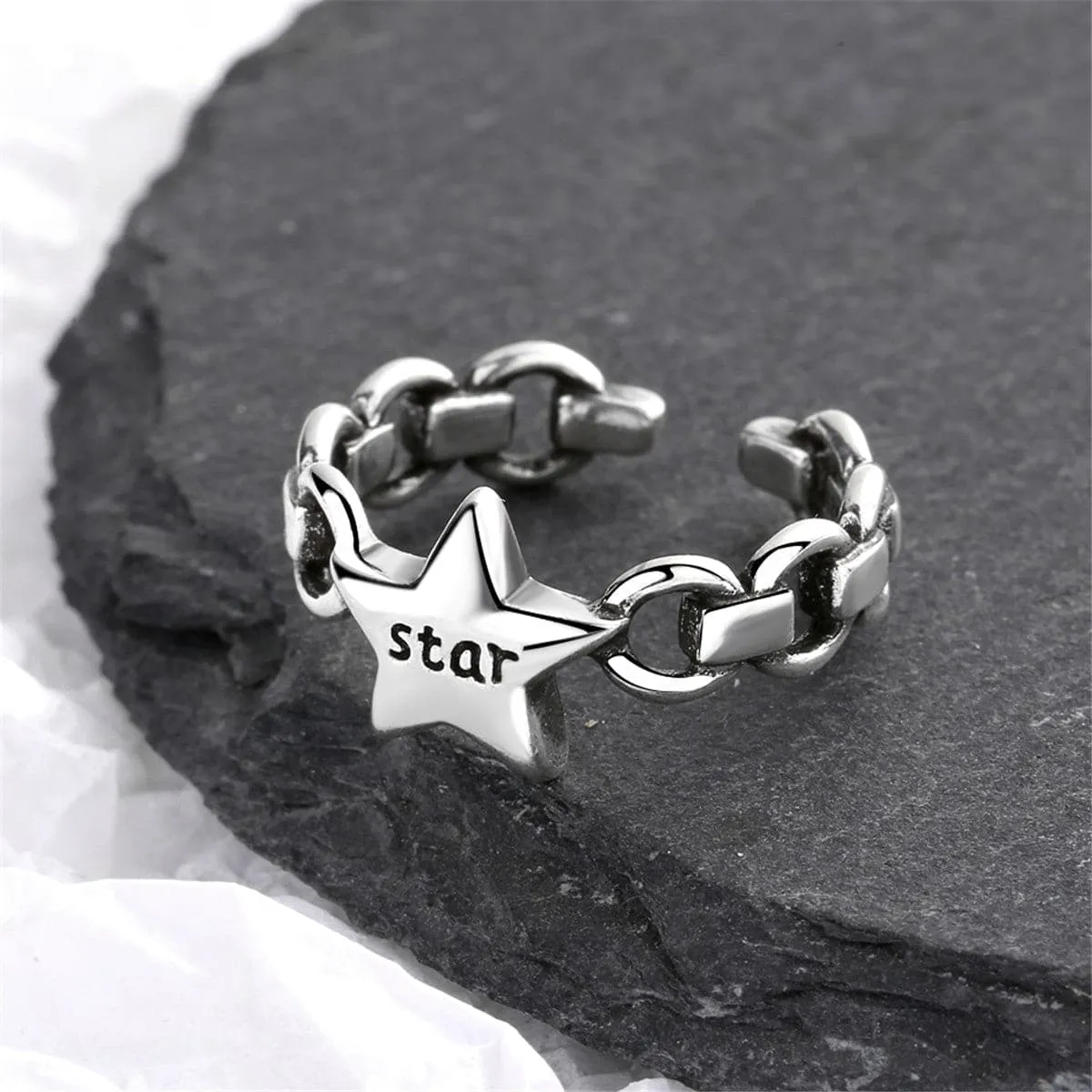 Silver-Plated 'Star' Chain Open Ring