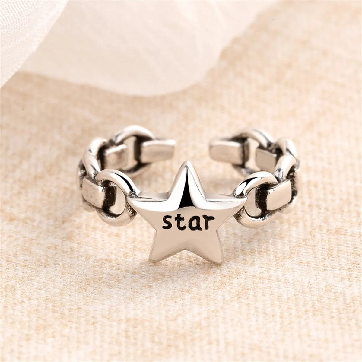 Silver-Plated 'Star' Chain Open Ring