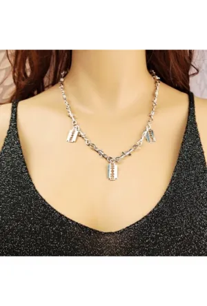 Silver Razor Blade Charm Necklace