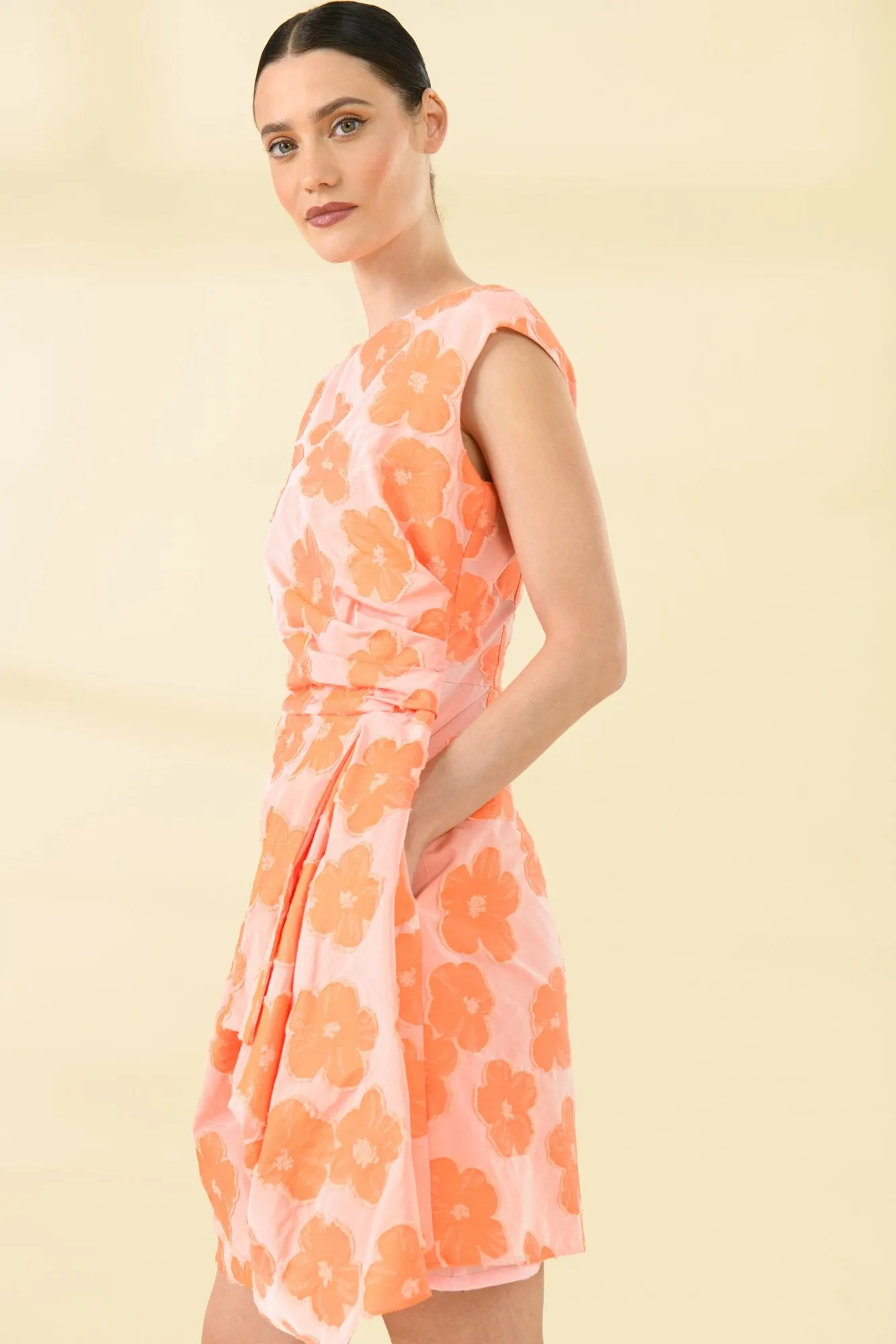 Sisters Anna Orange Embroidered Flower Mini Dress
