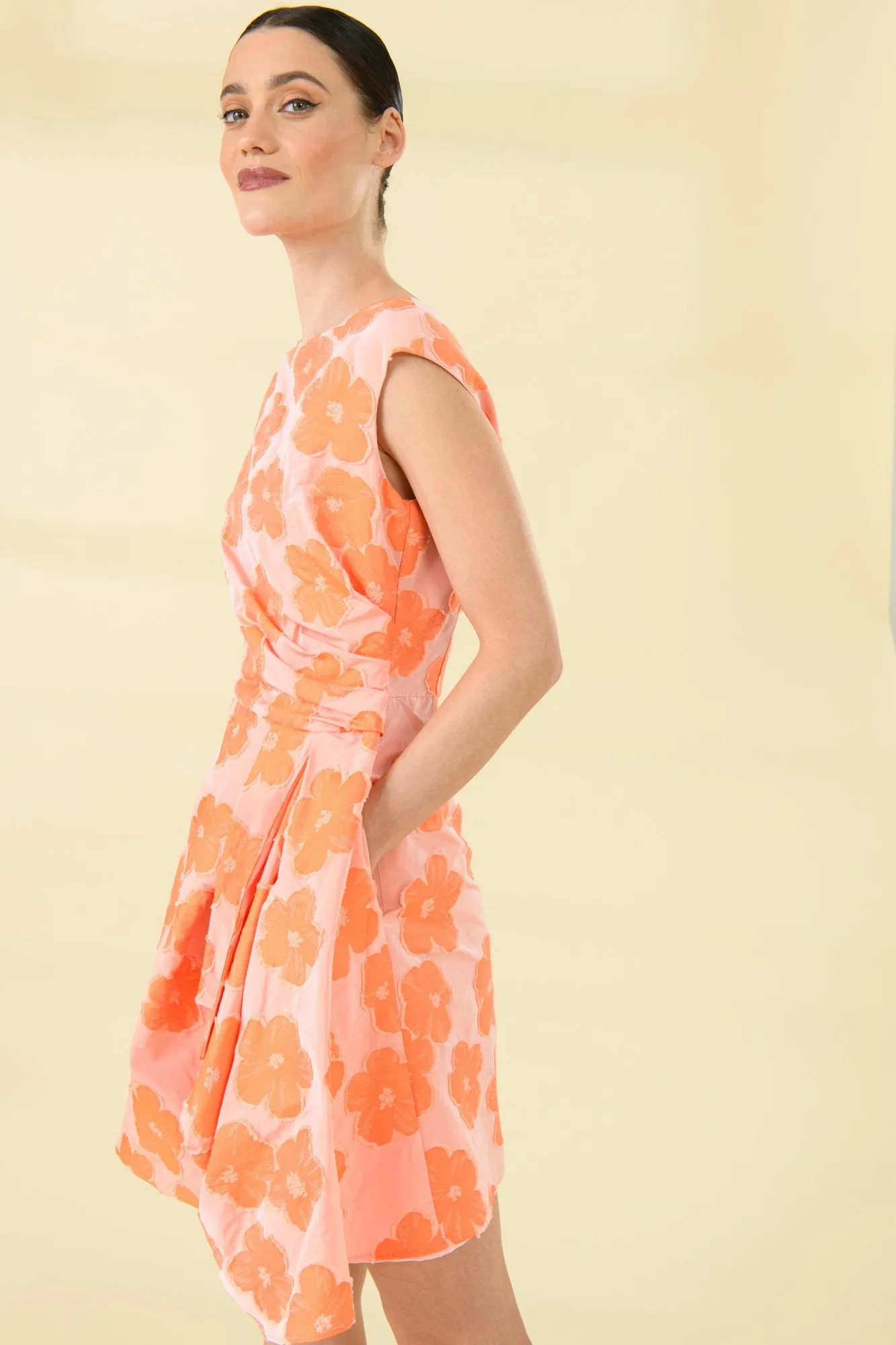 Sisters Anna Orange Embroidered Flower Mini Dress