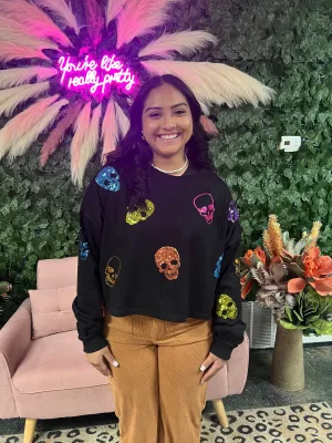 Skeleton Sequins Crop Sweater