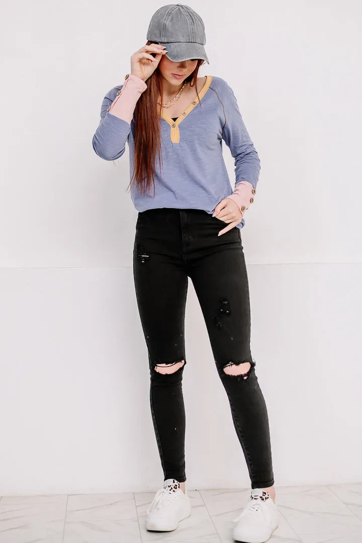Slub Knit Color Block Top