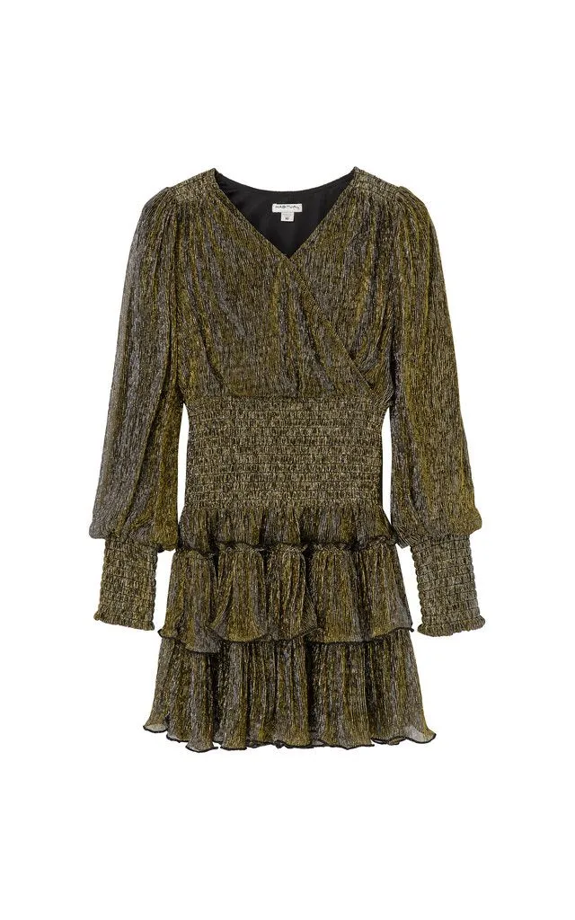 Smocked Tiered Long Sleeve Dress- Dark