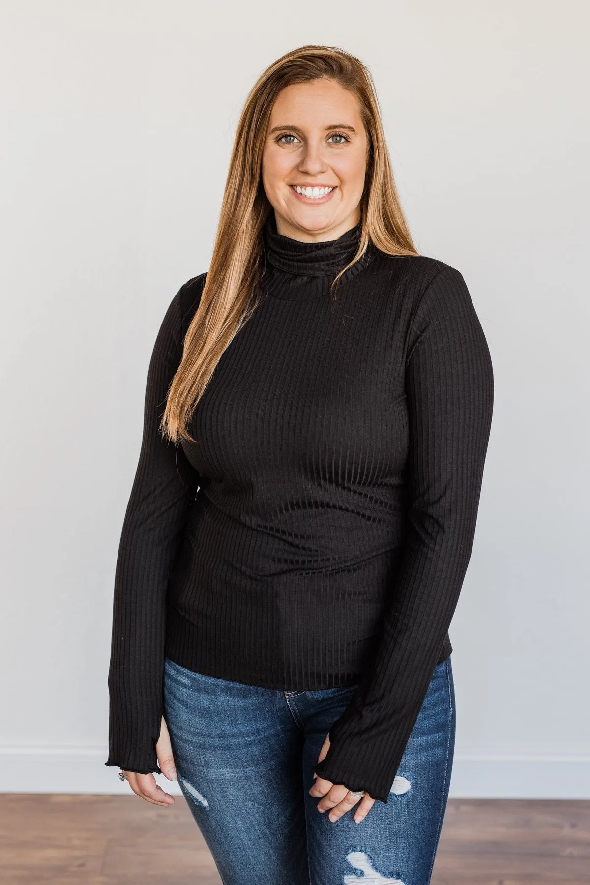 Smooth Sailing Turtle Neck Top- Black
