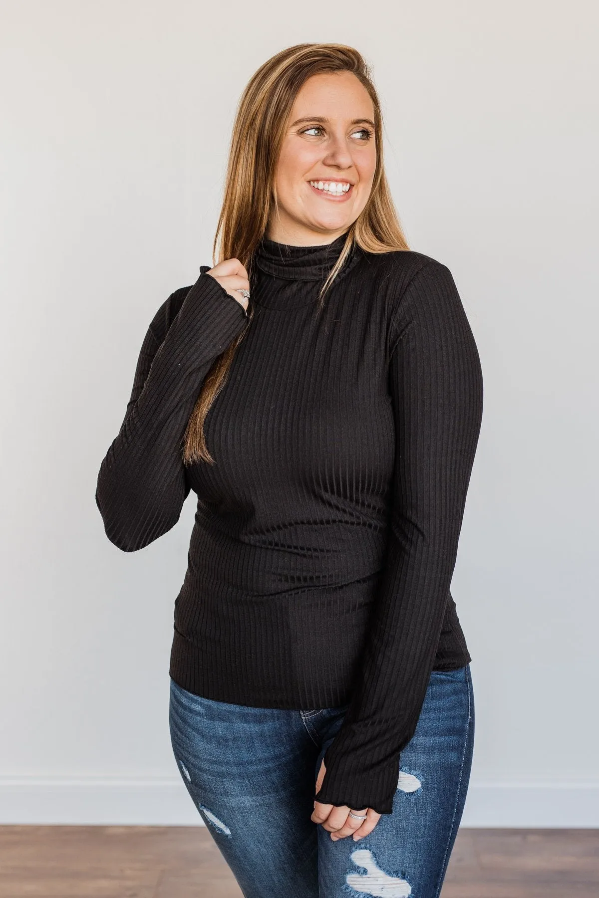 Smooth Sailing Turtle Neck Top- Black