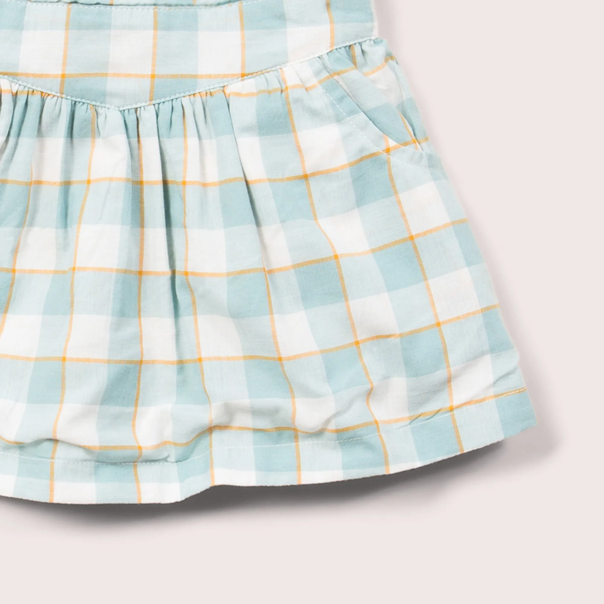 Soft Blue Checkered Reversible Pinafore Dress