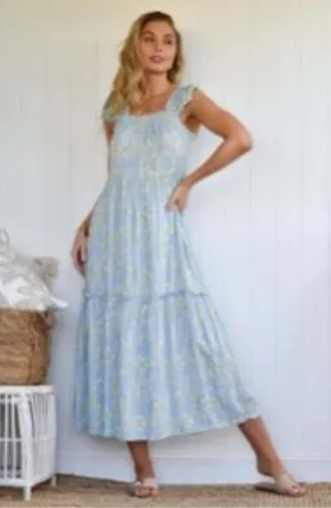 Soft Blue Vine Midi Dress