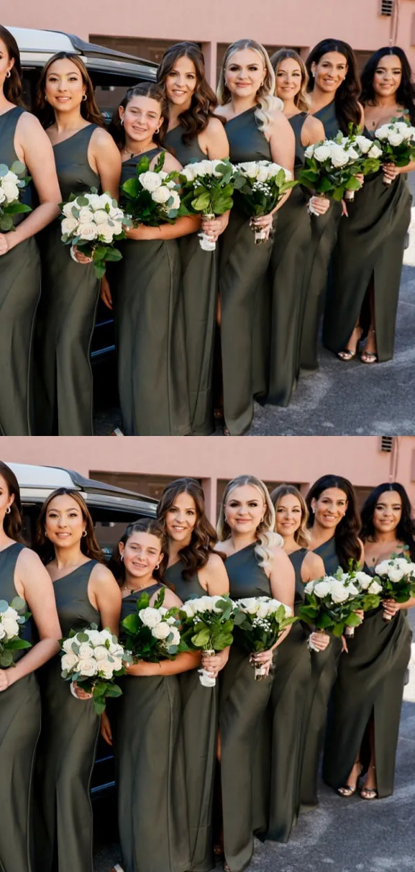 Soft One-shoulder Sleeveless Mermaid Satin Bridesmaid Dresses Online, BG858