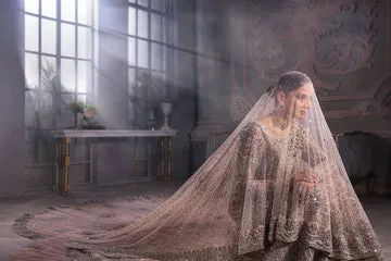 Soft Peach Heavily Embellished Pakistani Bridal Dress Royal Pishwas Gown