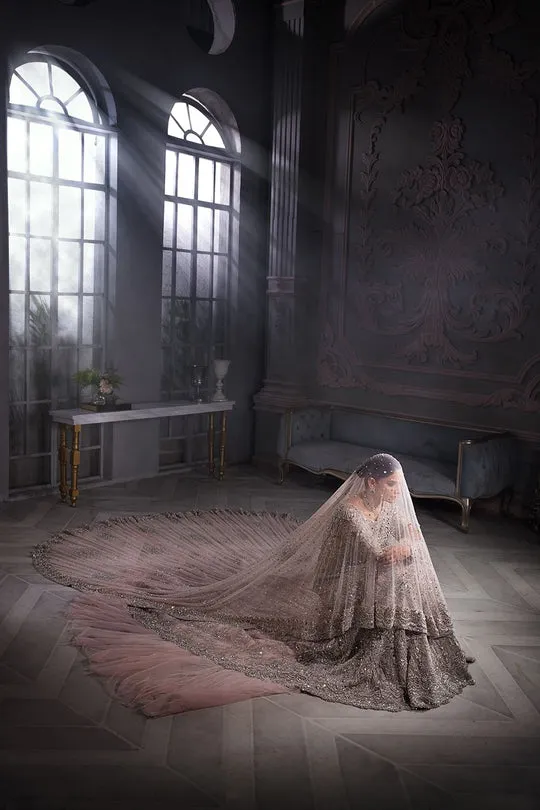 Soft Peach Heavily Embellished Pakistani Bridal Dress Royal Pishwas Gown