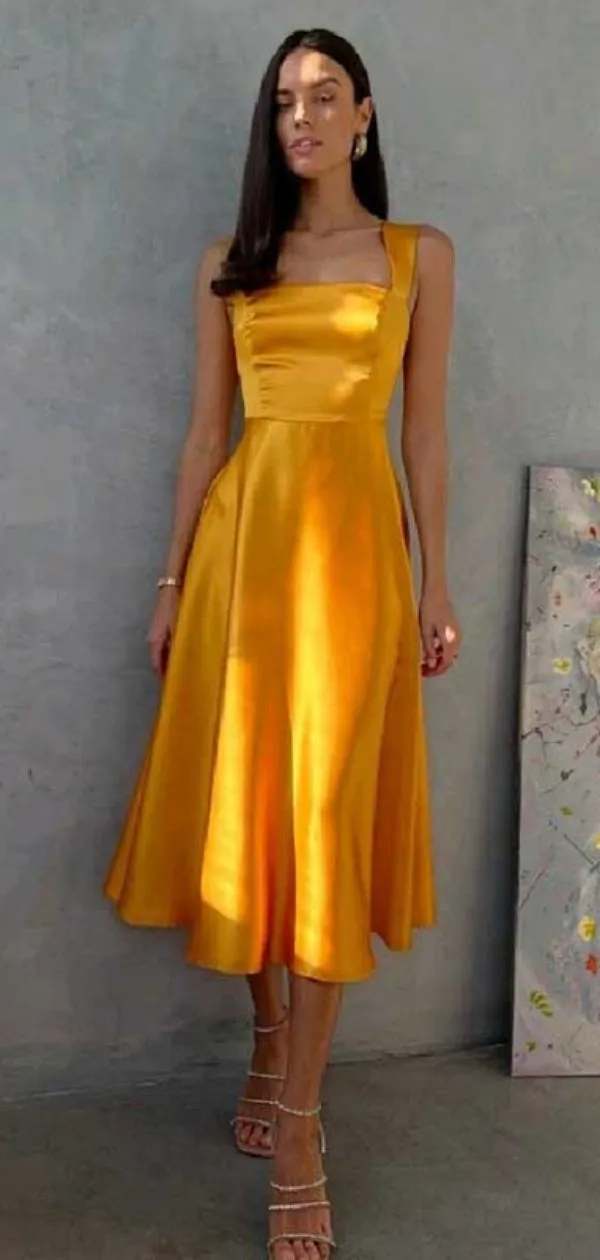 Soft Square Sleeveless Satin A-line Long Prom Dresses Online, OL537
