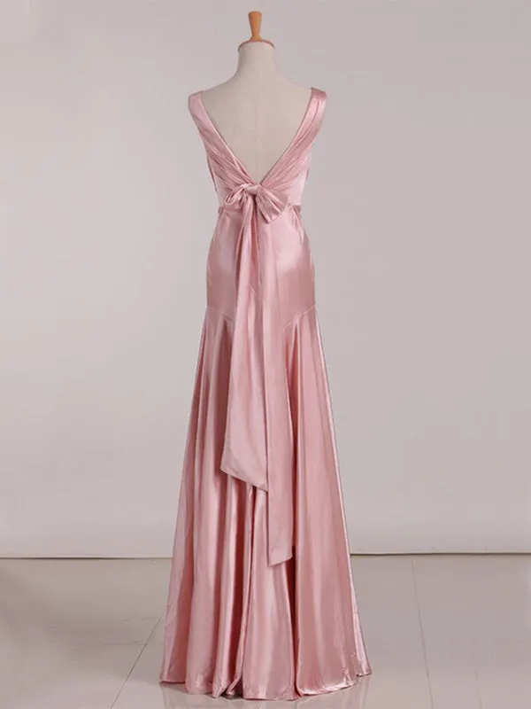 Soft V-neck Sleeveless Mermaid Satin Evening Prom Dresses Online, OLP844