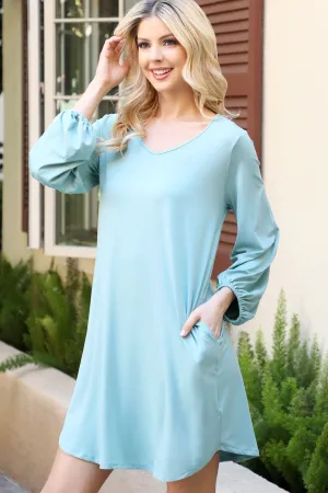 Solid V-Neck Tunnel Long Sleeve Dress