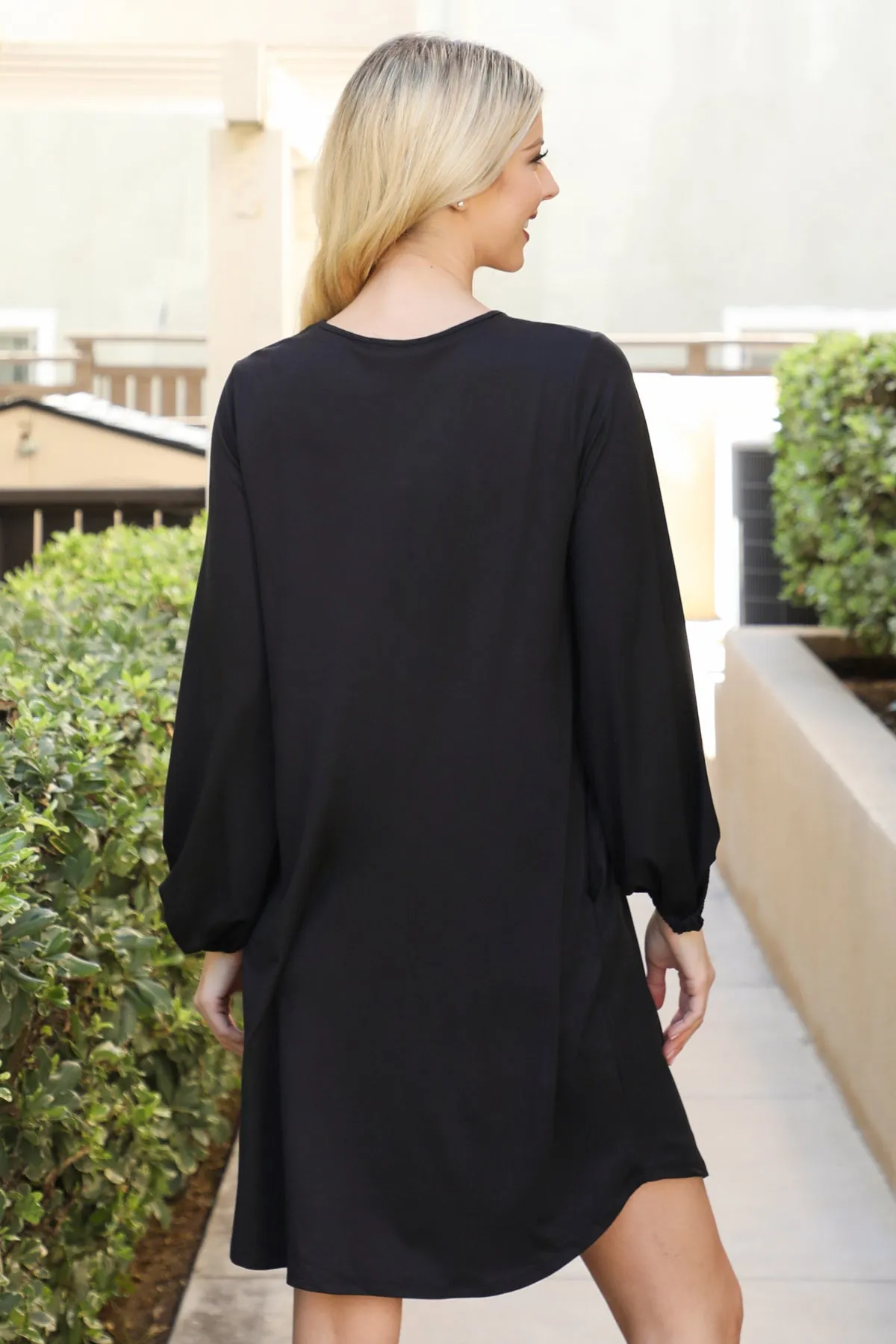 Solid V-Neck Tunnel Long Sleeve Dress