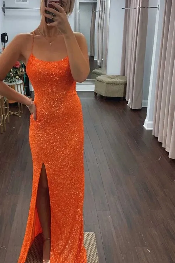 Sparkly Royal Blue Sequins Long Prom Dress With Slit, Evening Dresses, SP888