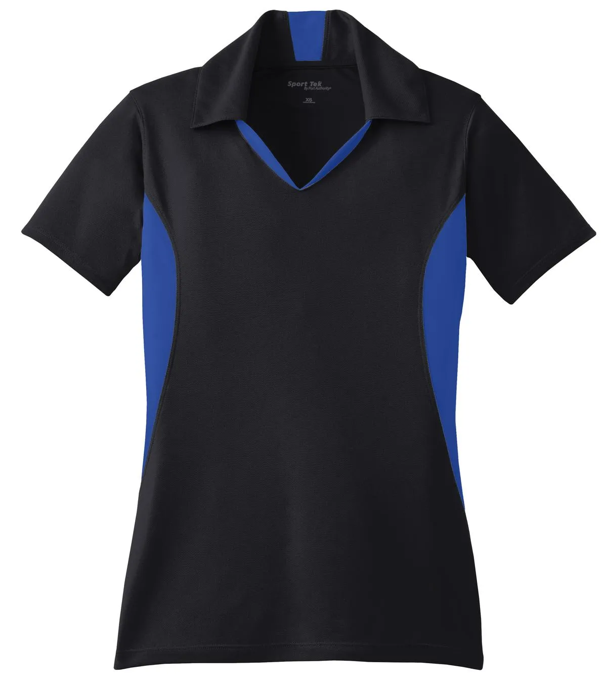 Sport-Tek Women's Side Blocked Micropique Sport-Wick Polo. LST655 Black/ True Royal