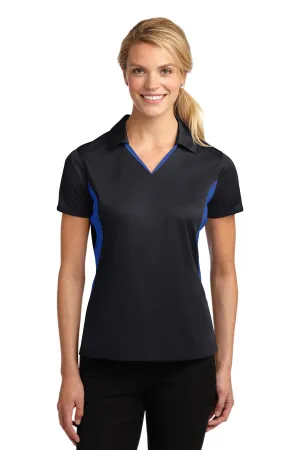 Sport-Tek Women's Side Blocked Micropique Sport-Wick Polo. LST655 Black/ True Royal