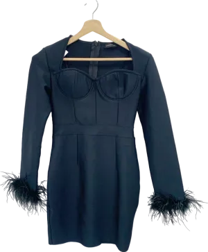 Step Up Store Black Feather Trim Bodycon Dress UK L