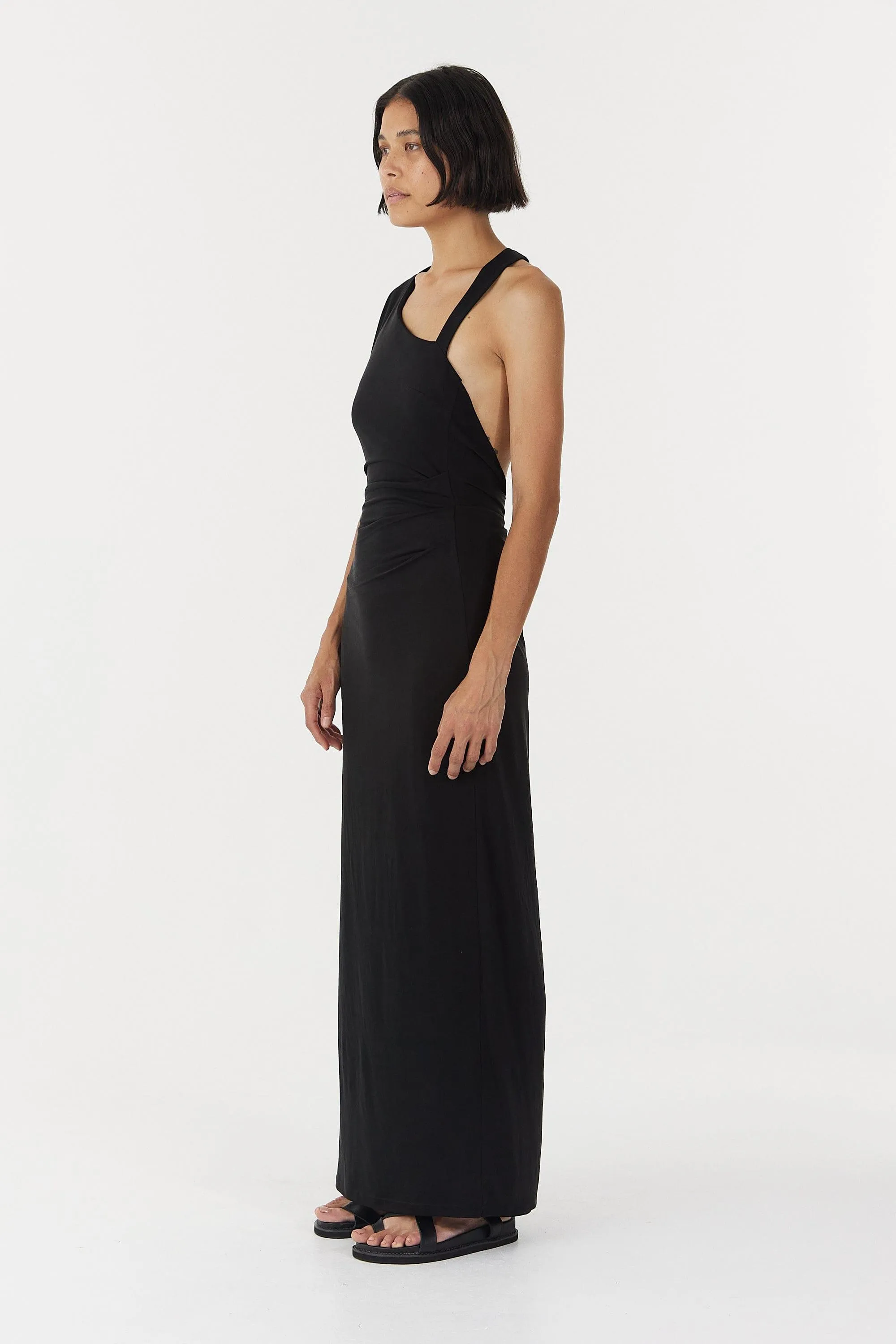 STIRLING TWIST ASYMMETRIC MAXI DRESS | BLACK