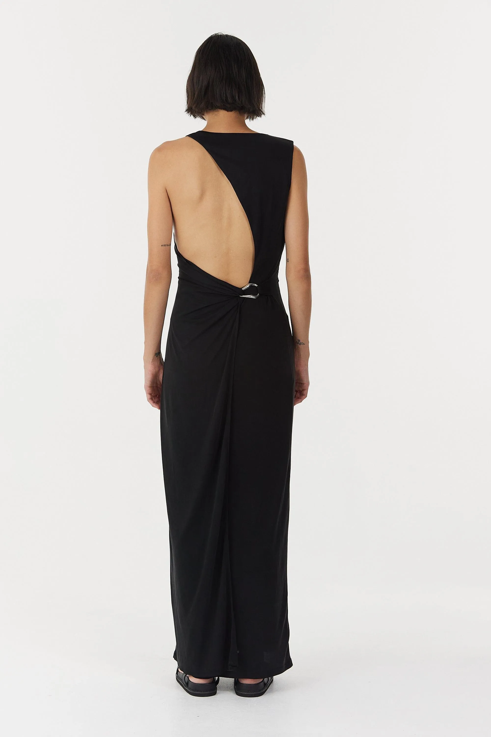 STIRLING TWIST ASYMMETRIC MAXI DRESS | BLACK