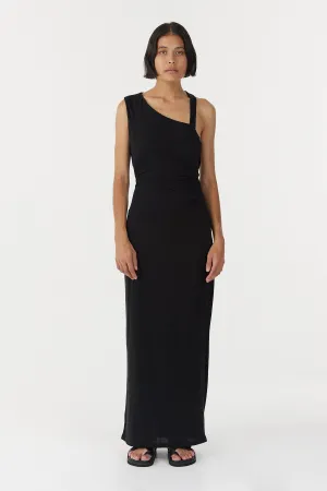 STIRLING TWIST ASYMMETRIC MAXI DRESS | BLACK