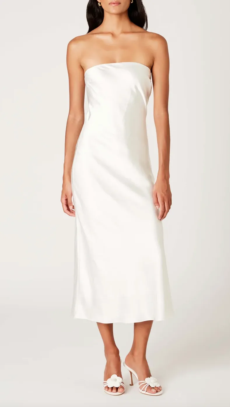Strapless Satin Midi Dress