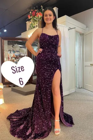 Straps Purple Sequin Mermaid Long Prom Dress