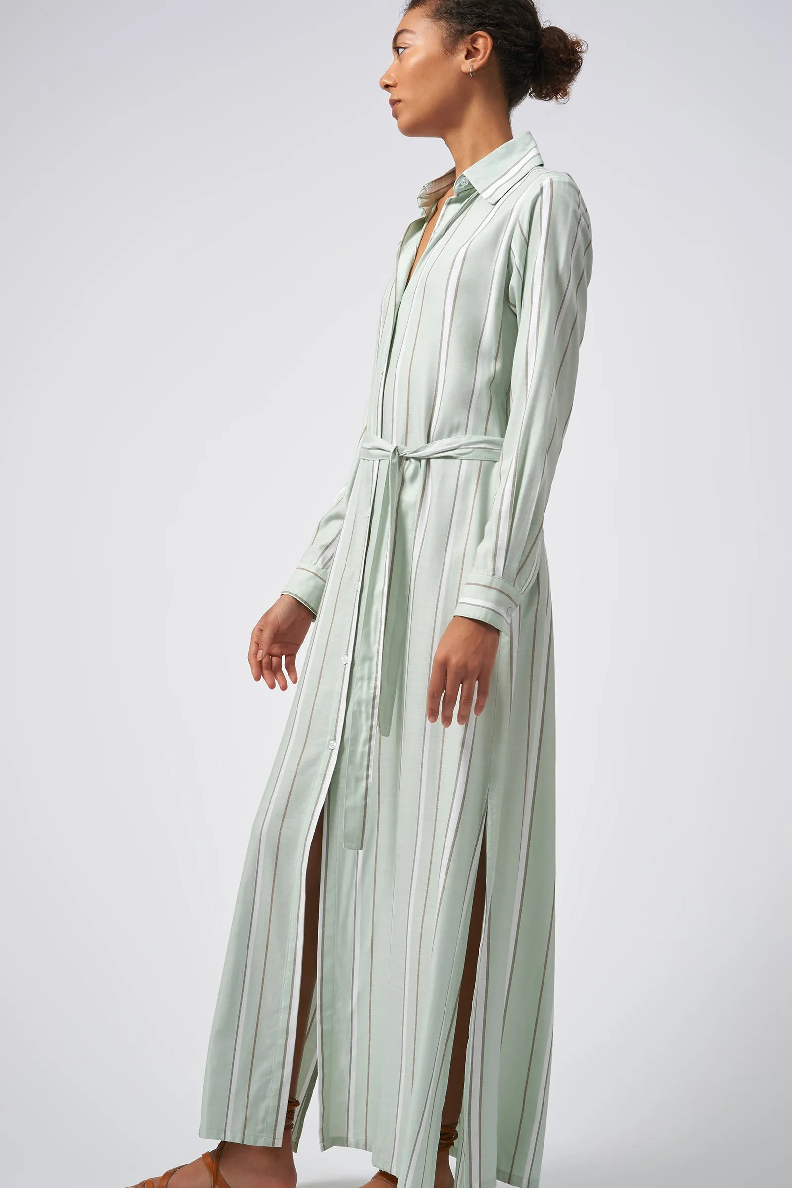Stripe Maxi Shirt Dress - Mint Stripe