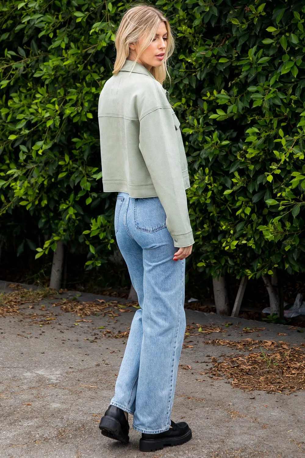 Suede Cropped Jacket - Sage