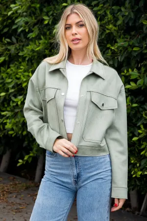 Suede Cropped Jacket - Sage