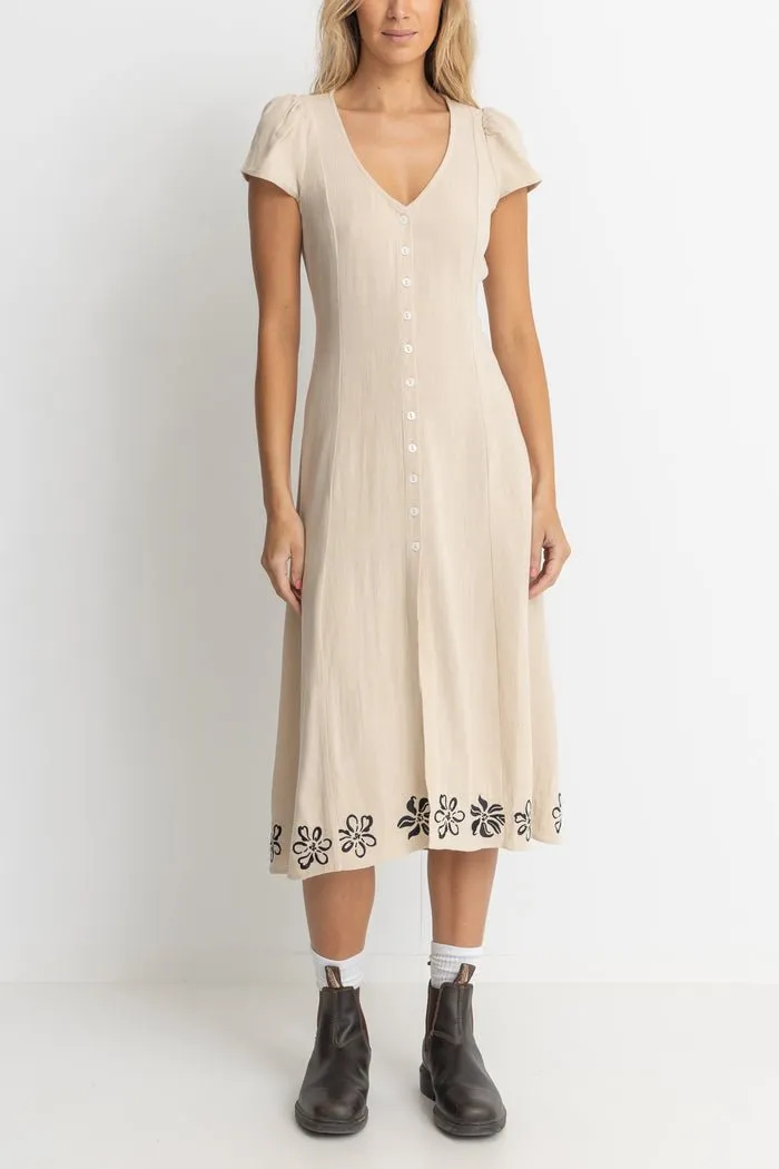 SUNDANCE FLORAL CAP SLEEVE MIDI DRESS