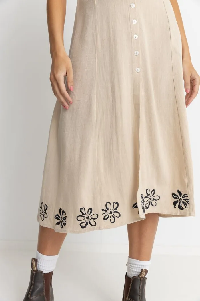 SUNDANCE FLORAL CAP SLEEVE MIDI DRESS