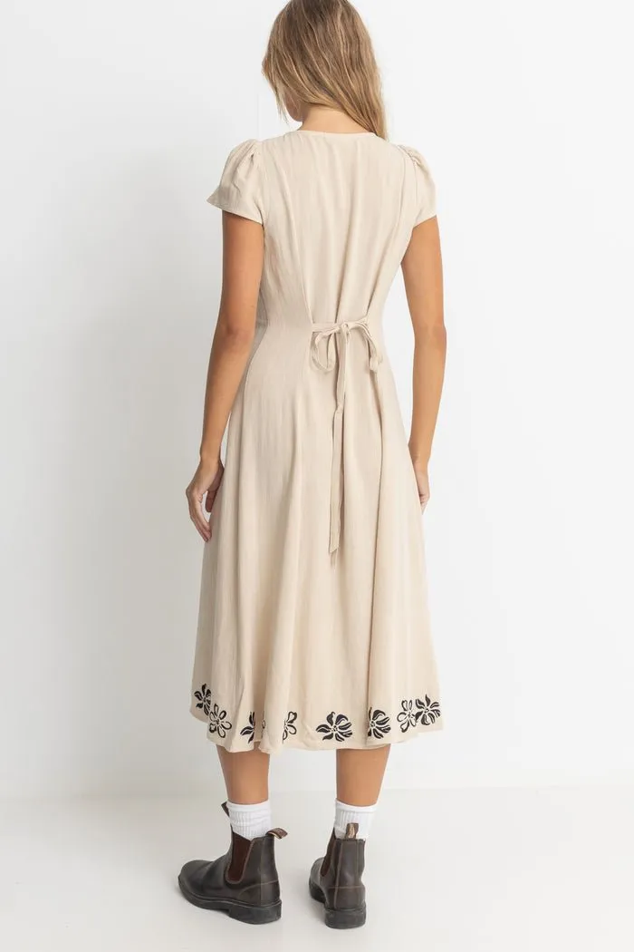 SUNDANCE FLORAL CAP SLEEVE MIDI DRESS