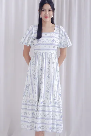 Talulla Stripes Floral Puffy Sleeve Dress In Blue