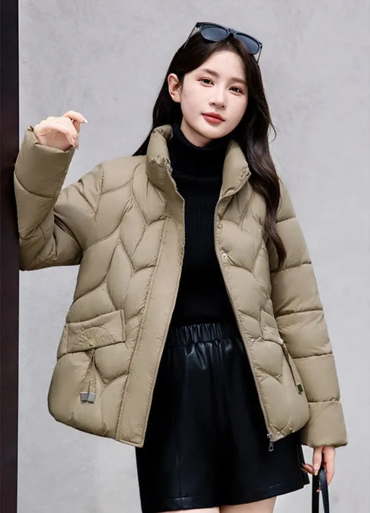Thickened Quilted Puffer Jacket for Women with Elastic Hem Enclosure