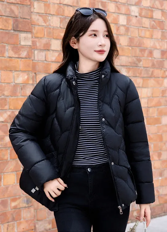 Thickened Quilted Puffer Jacket for Women with Elastic Hem Enclosure