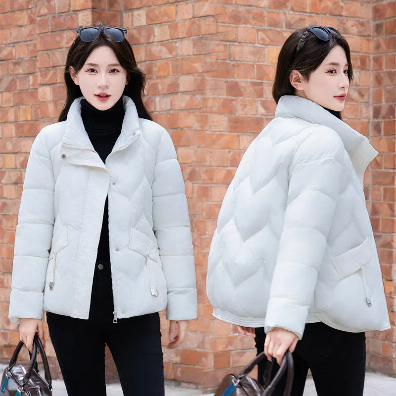 Thickened Quilted Puffer Jacket for Women with Elastic Hem Enclosure
