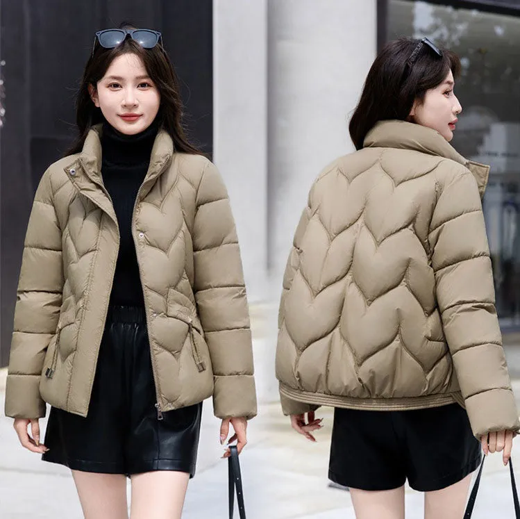 Thickened Quilted Puffer Jacket for Women with Elastic Hem Enclosure