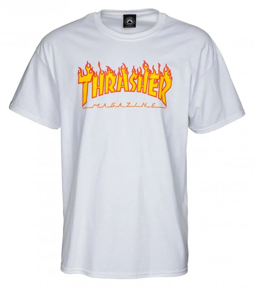 Thrasher T-Shirt Flame Logo - White