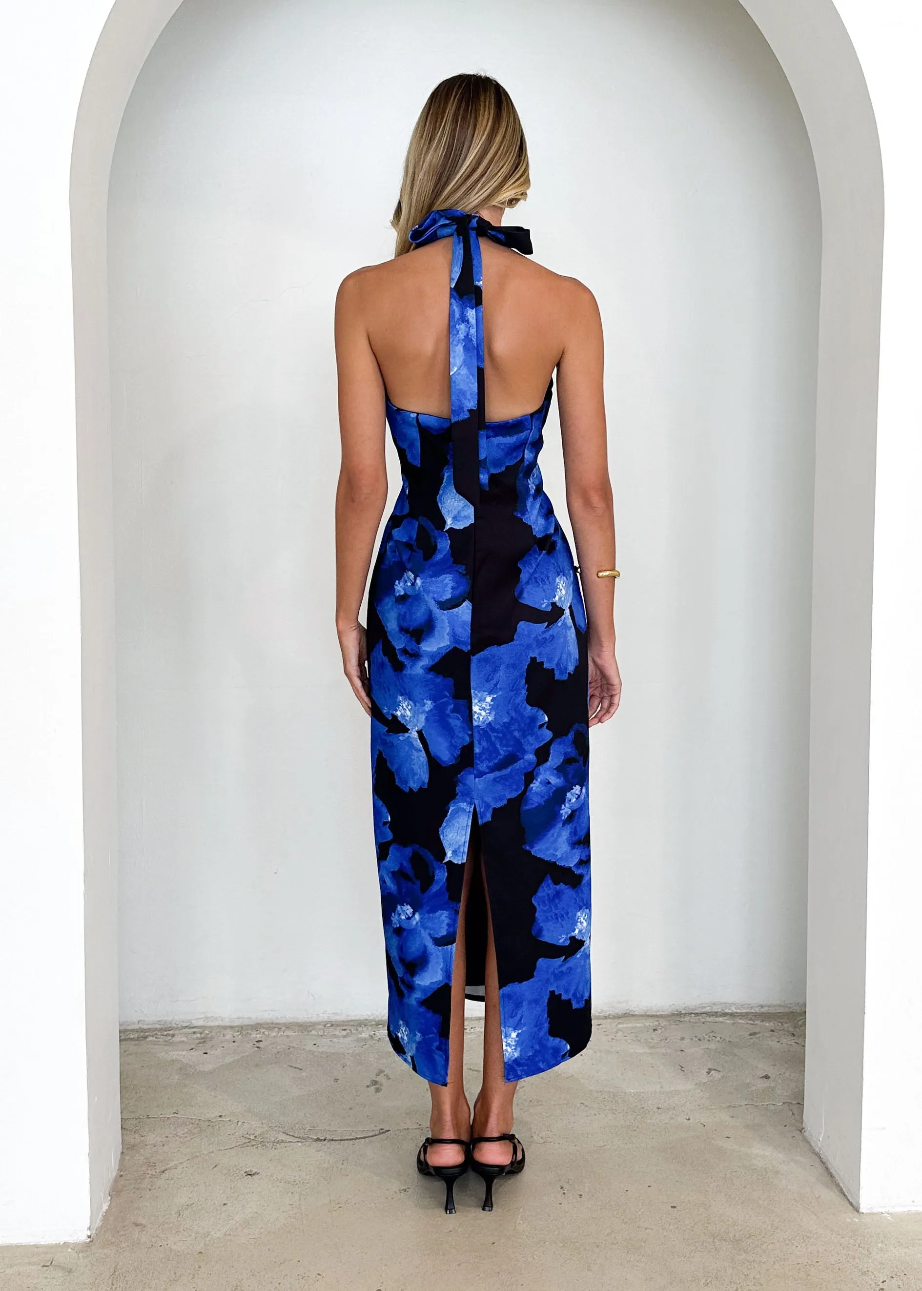 Tibetan Halter Maxi Dress - Blue Floral
