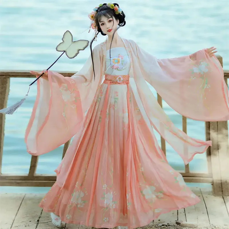 Traditional Women Song Dynasty Embroidery Print Hanfu Dress Ancient Chinese Style Stage Costume Dance Hanfu Princess Outfits
