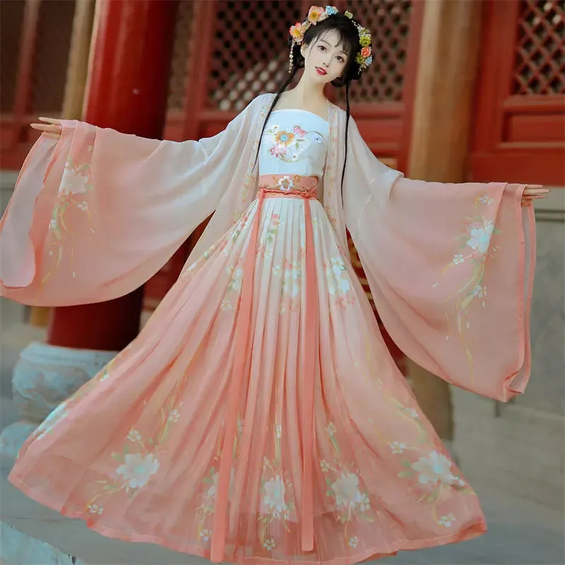 Traditional Women Song Dynasty Embroidery Print Hanfu Dress Ancient Chinese Style Stage Costume Dance Hanfu Princess Outfits