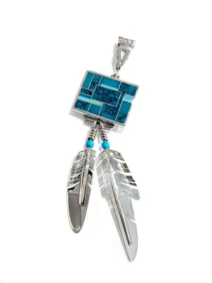 Turquoise Two Feather Pendant