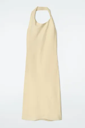 Twisted linen-blend halterneck dress