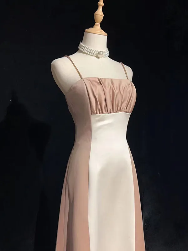 Unique Spaghetti Strap Sleeveless A-line Satin Long Prom Dresses For Party Online, OL405